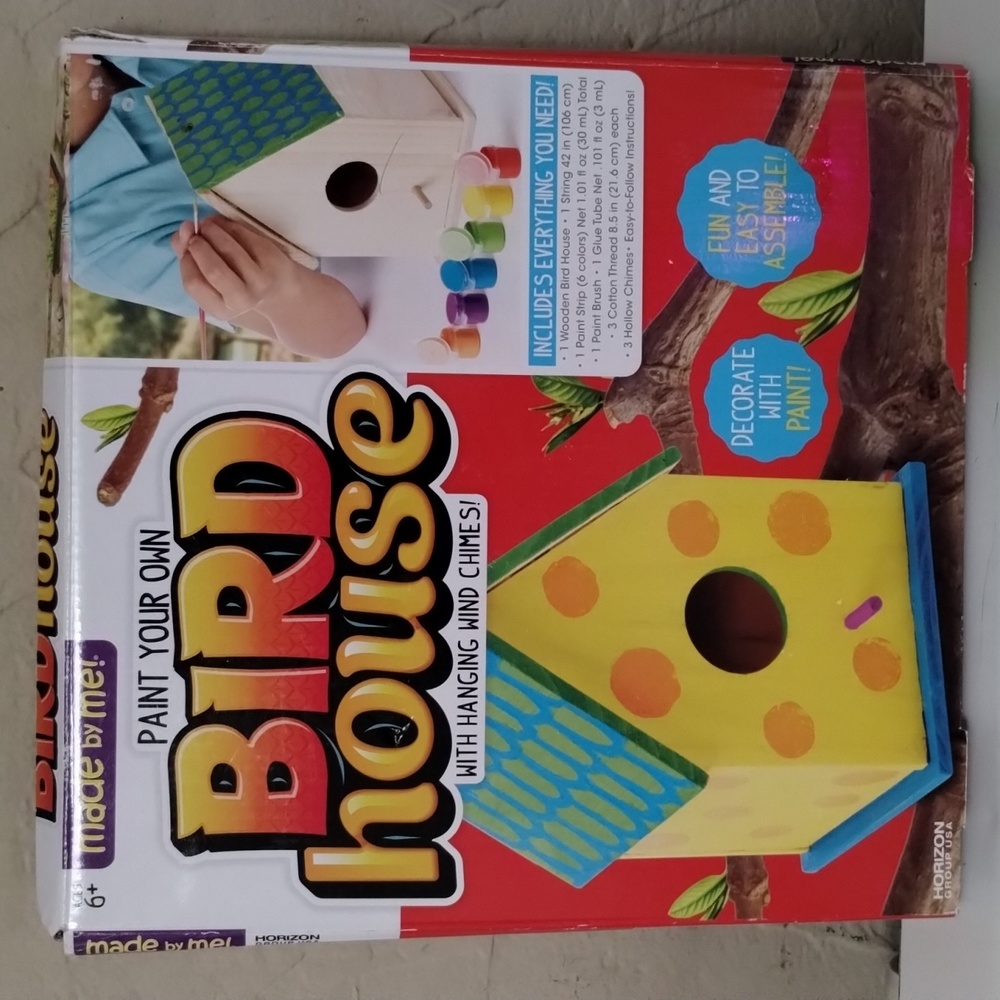 Paint Your Own Birdhouse With Hanging Wind Chimes.